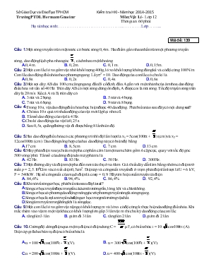 Kiểm tra học kì I - Năm học 2014-2015 môn Vật lí - Lớp 12 thời gian 60 phút